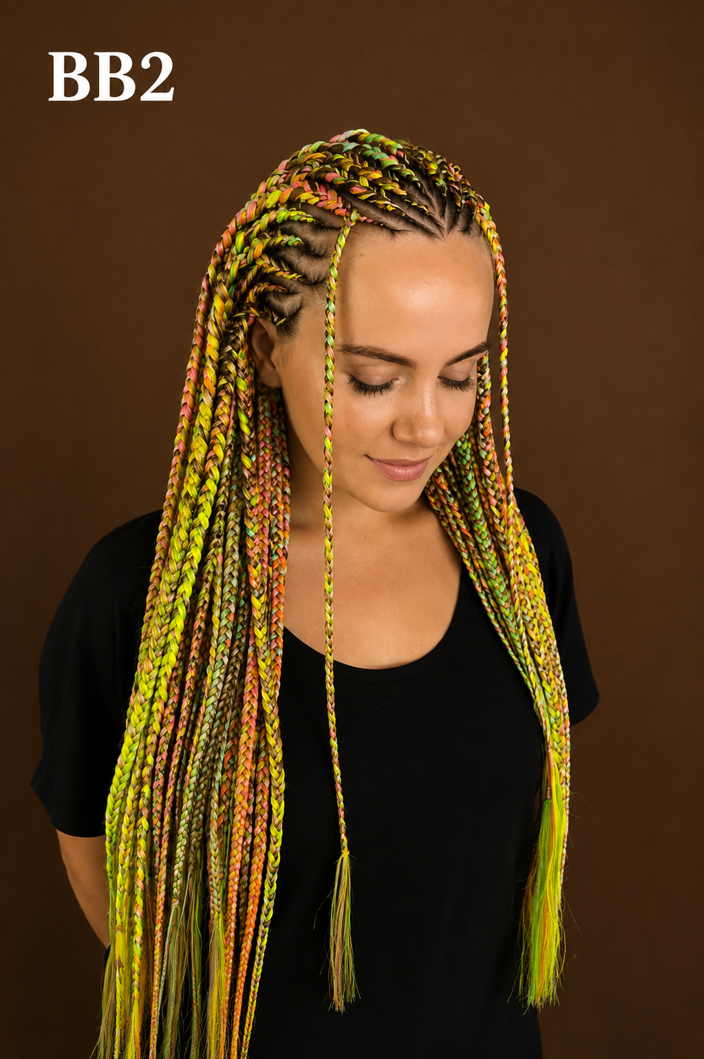 BB2 — colourful long feed-in braids