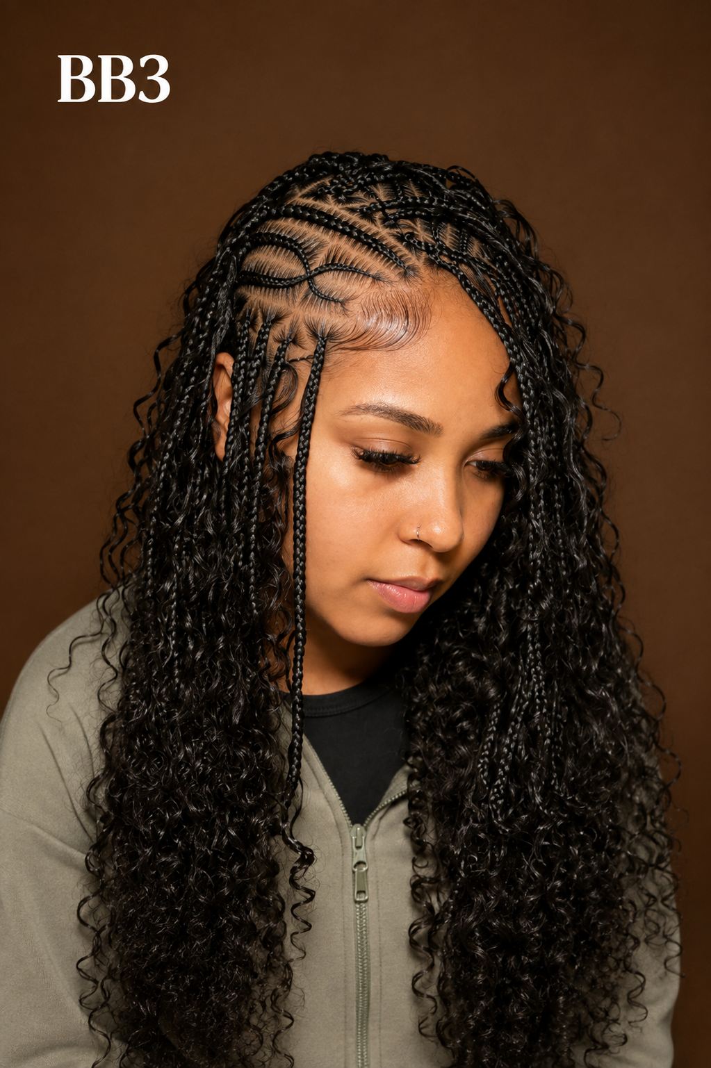 BB3 — boho knotless braids with curly ends